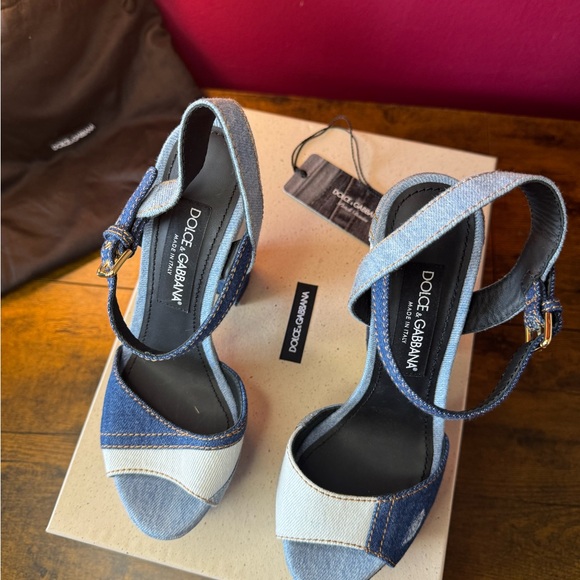 Dolce & Gabbana Blue Patchwork Denim Platform Heeled Sandals - Picture 10 of 10